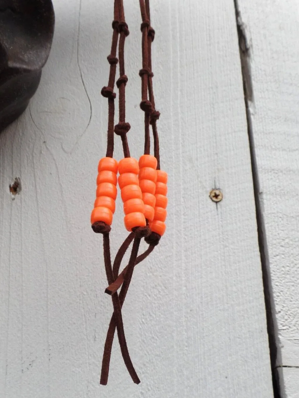 Hand Crafted SUEDE Hair Tie BEADED KNOTTED